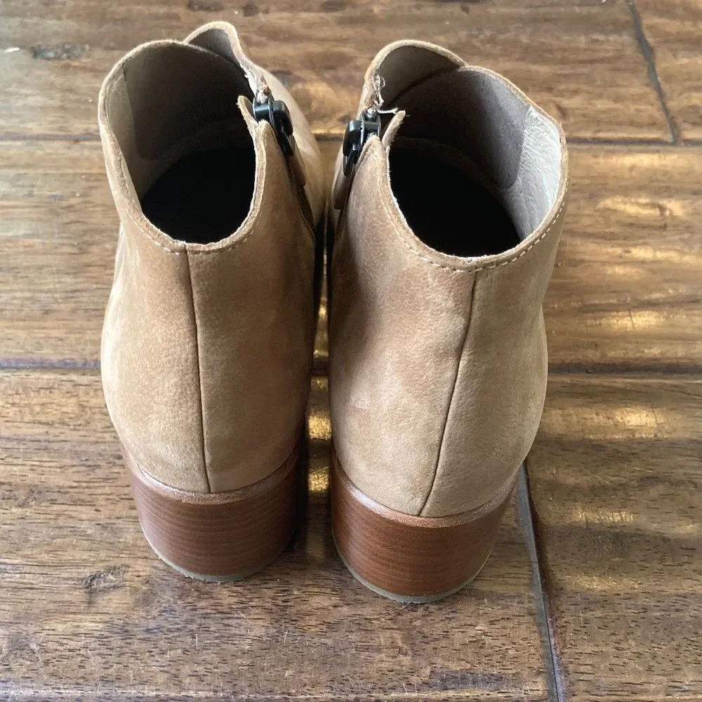 Eileen Fisher Melrose Nubuck Leather Block Heel Booties Women's 7.5 Light Tan